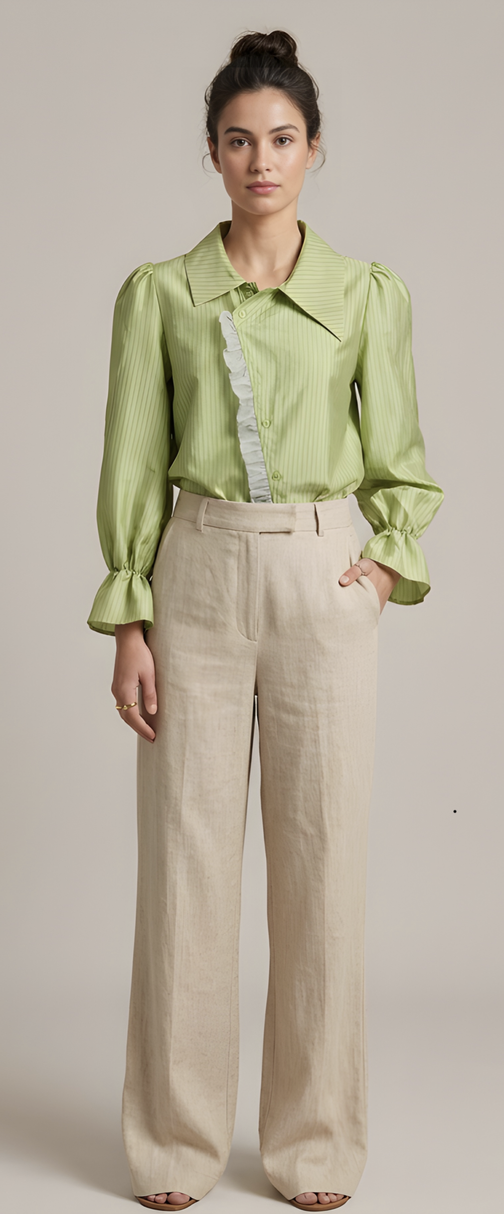 Celine Ruffle-Trim Satin Blouse