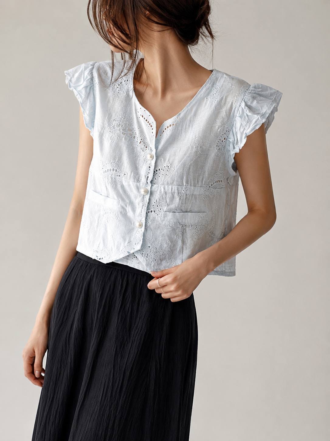 Seraphina Eyelet Flutter Blouse