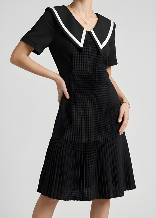 Retro Modern Sailor-Collar Pleated Dress